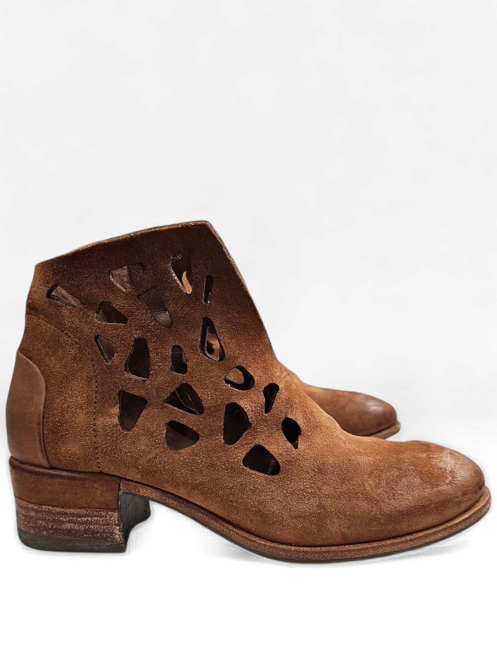 A.S. 98 Women Brown Nubuck Cutout Block Heel Ankle Boots 37/7